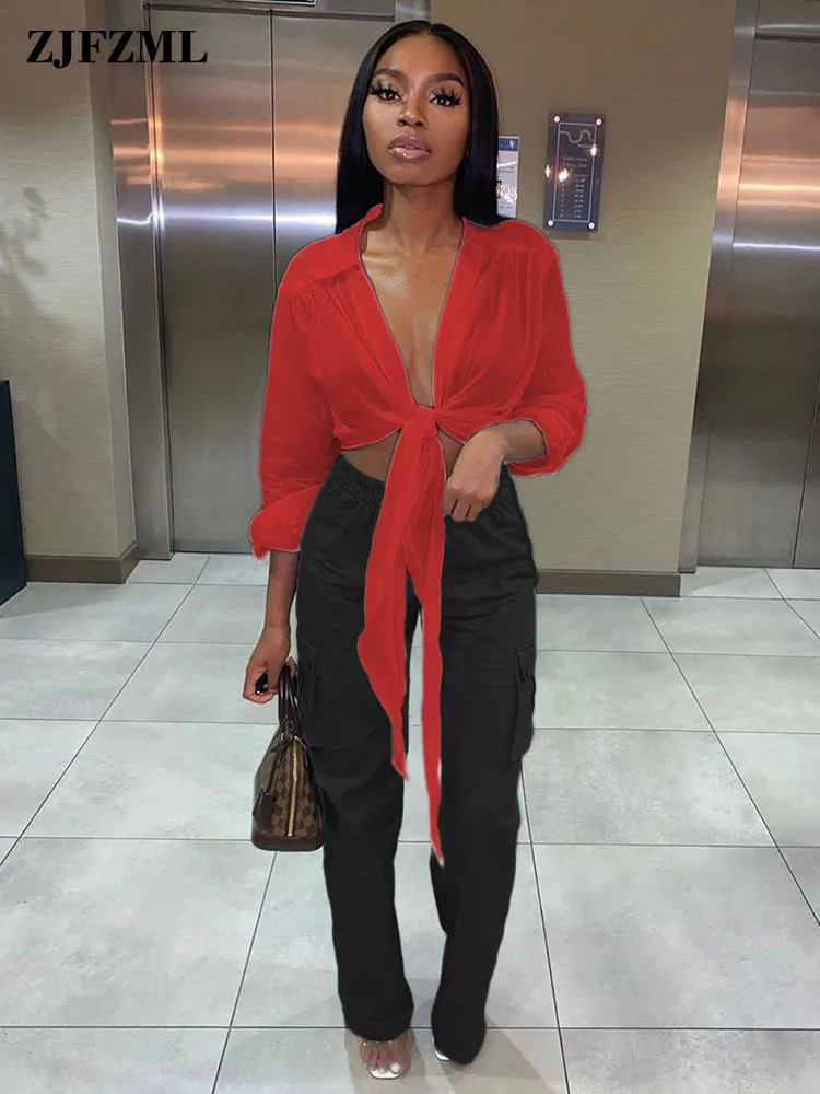 Однотонная уличная одежда с завязками укороченная блузка топы женские пикантные