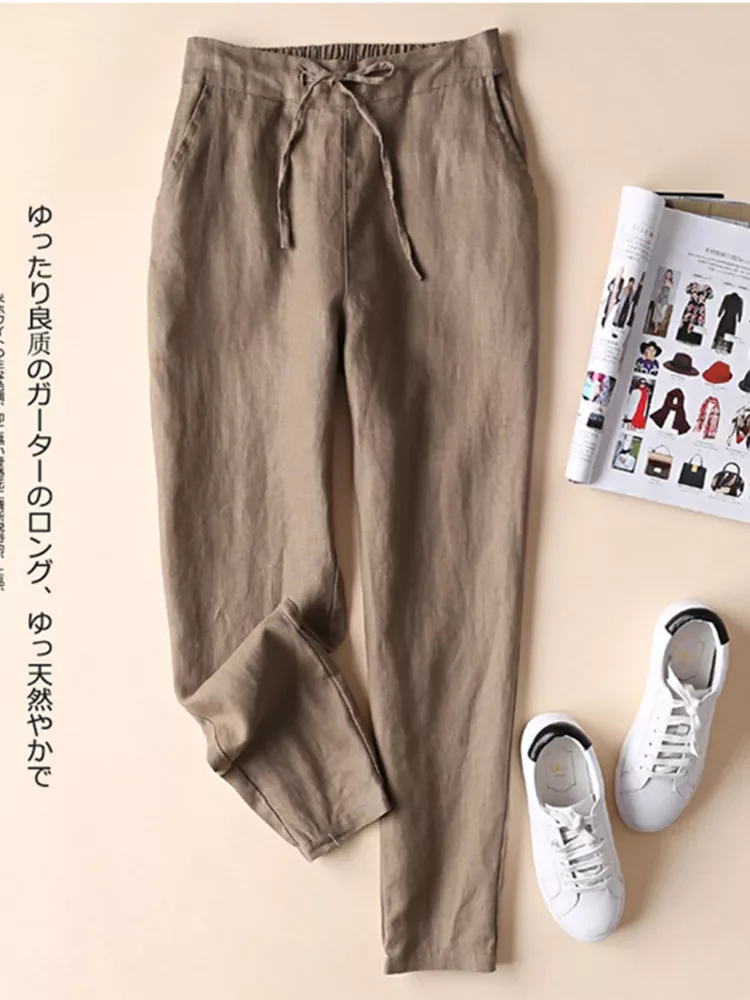 

newest cotton linen pants women elegant trousers lady formal pants M-3XL famous brand design cotton trousers popular