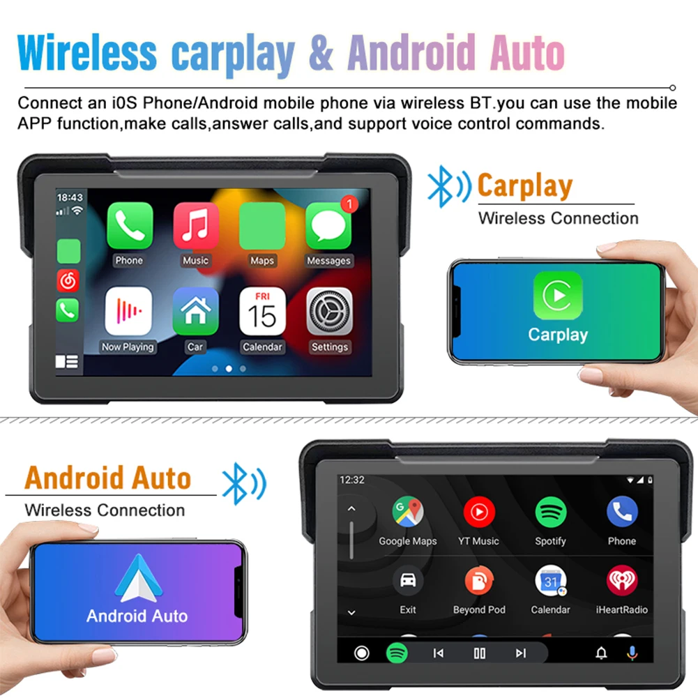 Портативный 7-дюймовый мотоциклетный навигационный GPS беспроводной Apple Carplay Android