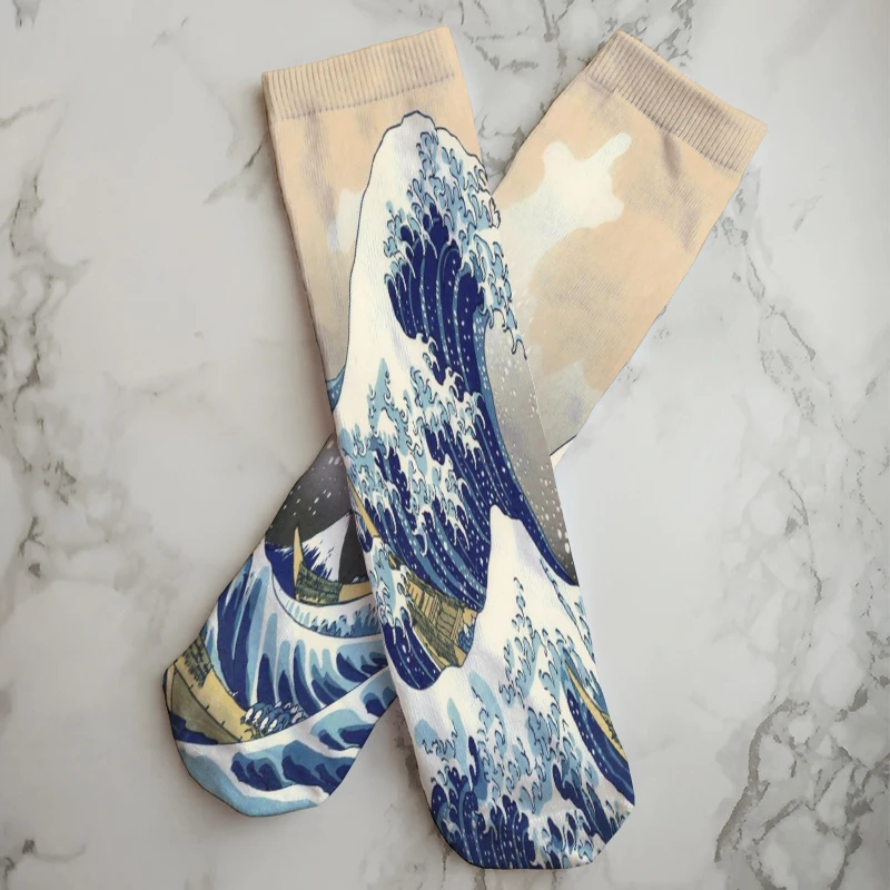 Fashion Sweet Women Long Socks New Design Oil Painting Landscape Pattern 3D Printing Middle Tube Socks Harajuku Casual Gift Sock