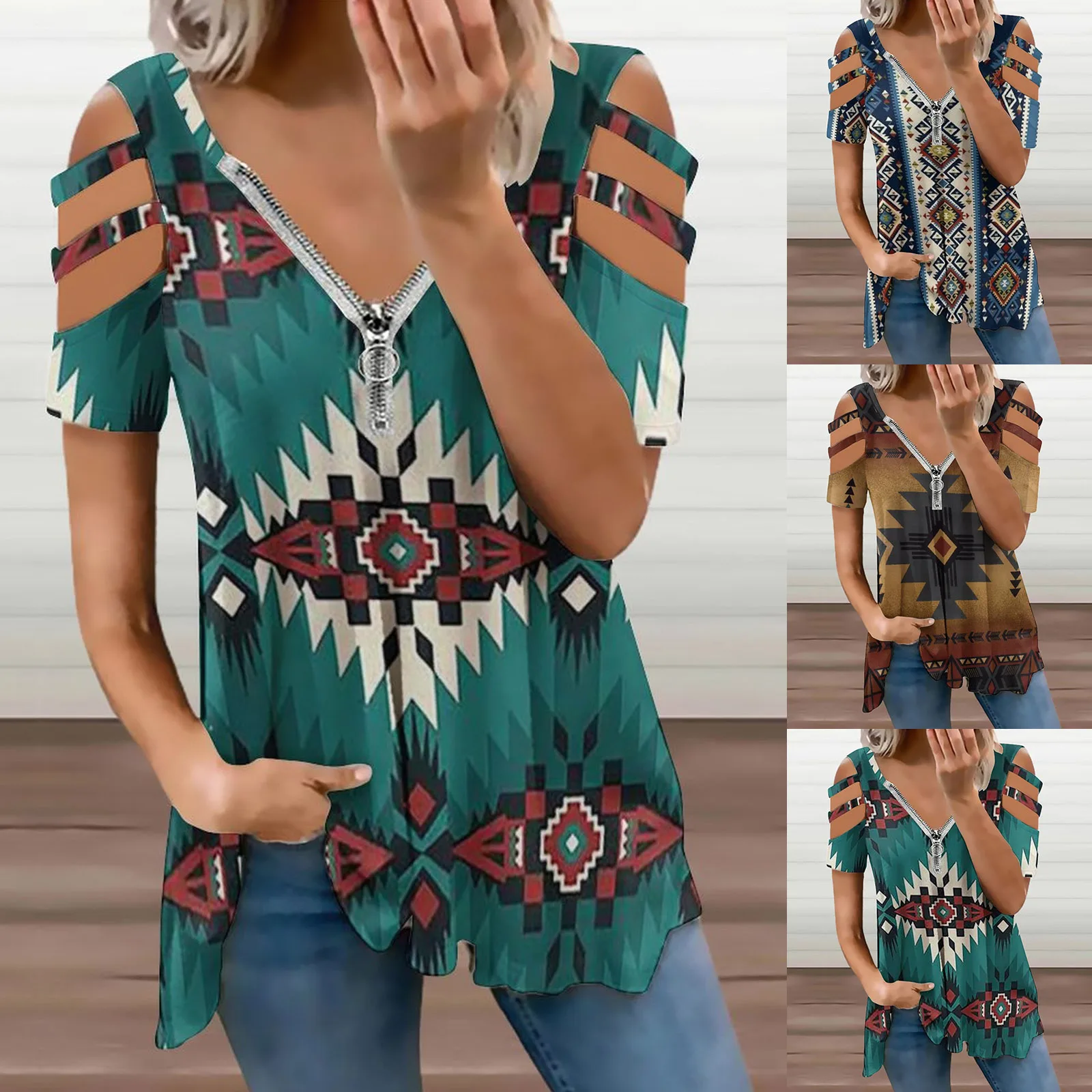 

Женская короткая блузка с 3D-принтом, свободная рубашка в западном стиле на молнии для фитнеса, пуловер в уличном стиле