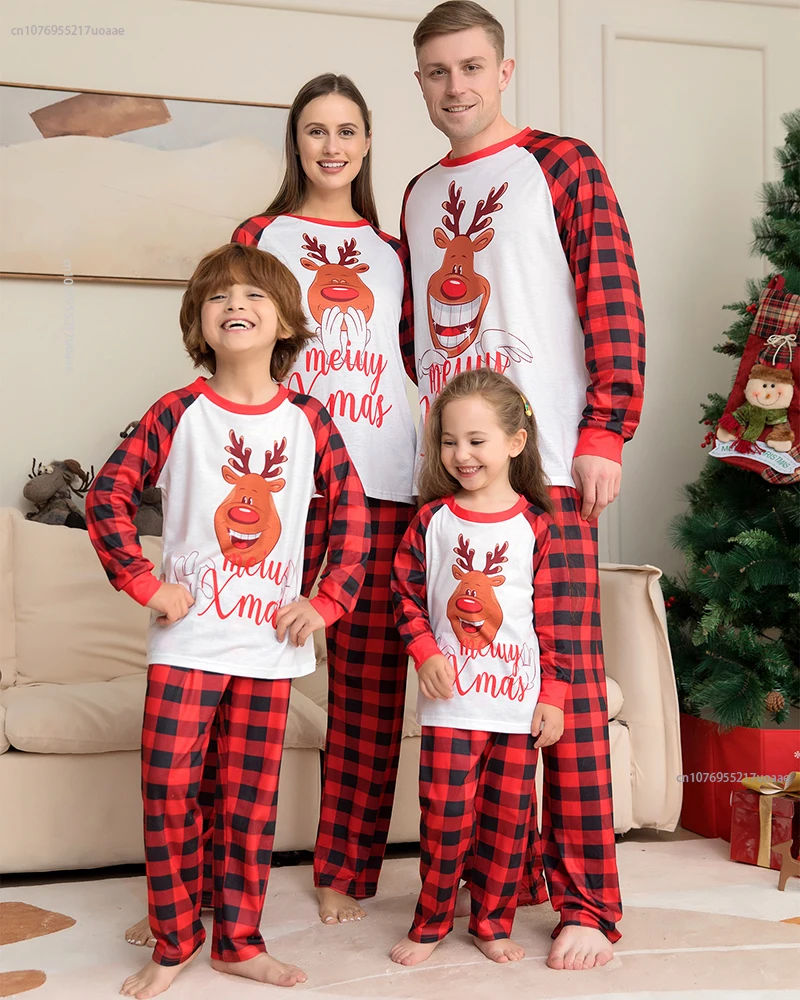

Christmas Pajamas Outfit Xmas Matching Family Clothing Set Kids Children Mother Daddy Couples Pjs Long Sleeve Red Black Plaid El