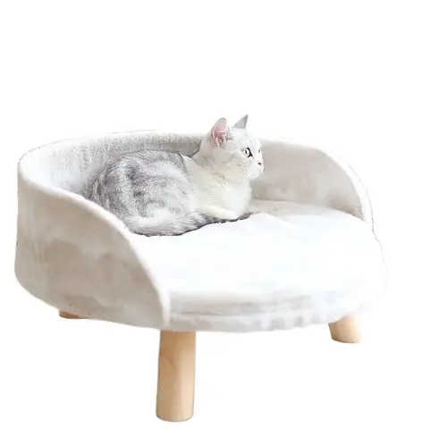 Большая роскошная мягкая кровать для кошки теплая плюшевая ткань Лежанка для домашних животных моющаяся Лежанка деревянные ножки с подушкой для маленьких домашних животных