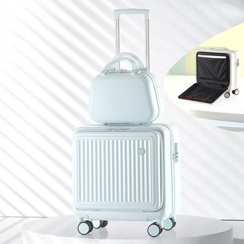 Solid Color Niche Design Front Opening Trolley Universal Wheel 18 Inch Small Boarding Box Travel Luggage Password Case