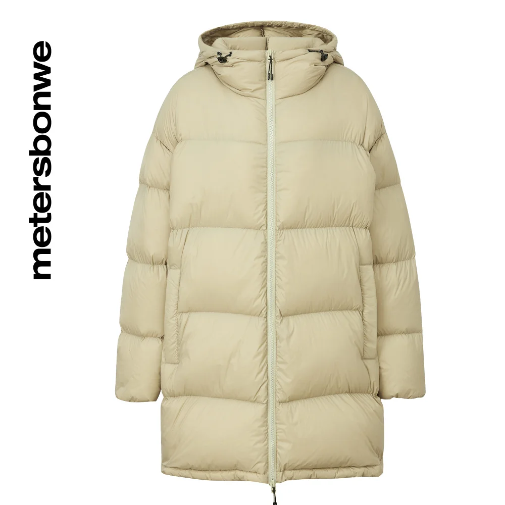 Metersbonwe Light Soft Hooded Down Jacket Men Women Outwear Medium Duck Down Long Coat Warm Jacket Brand Simple Solid Coats