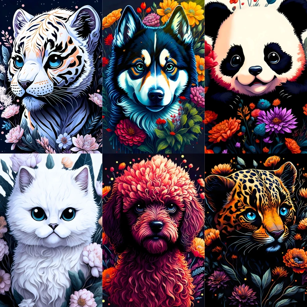 

Алмазная живопись 5D "сделай сам", красочное искусство, цветок, животное, портрет панды, Сибирский тигр, осьминог, мультяшная вышивка, украшение для бара