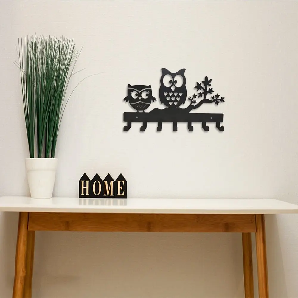

Owl Owl Wall Hanger Multi-purpose Iron Craft Black Key Holder Wall Mount 7 Hooks Door