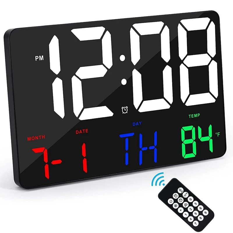 

Digital Wall Clock Large Display Alarm Clock With Wireless Remote Control LED Wall Clock With Date And Temperature
