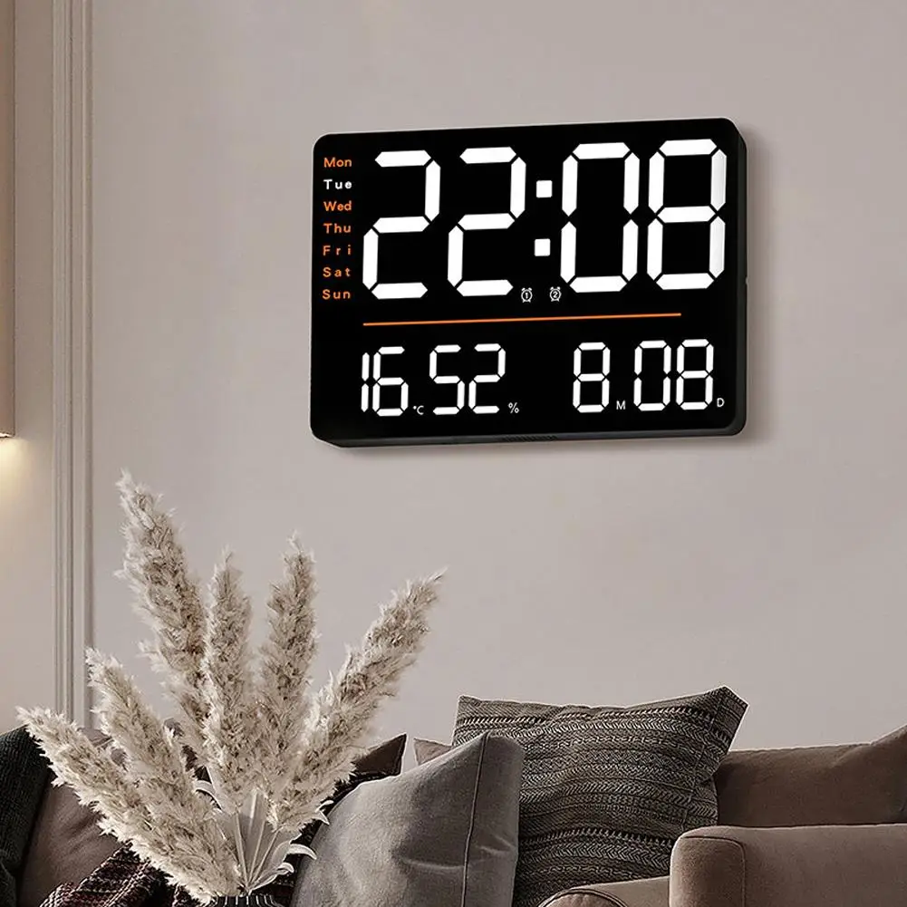 

LED Digital Wall Clock 12/24h Adjustable Brightness Temperature Humidity Display Table Alarm Clock Multifunctional Alarm Clock