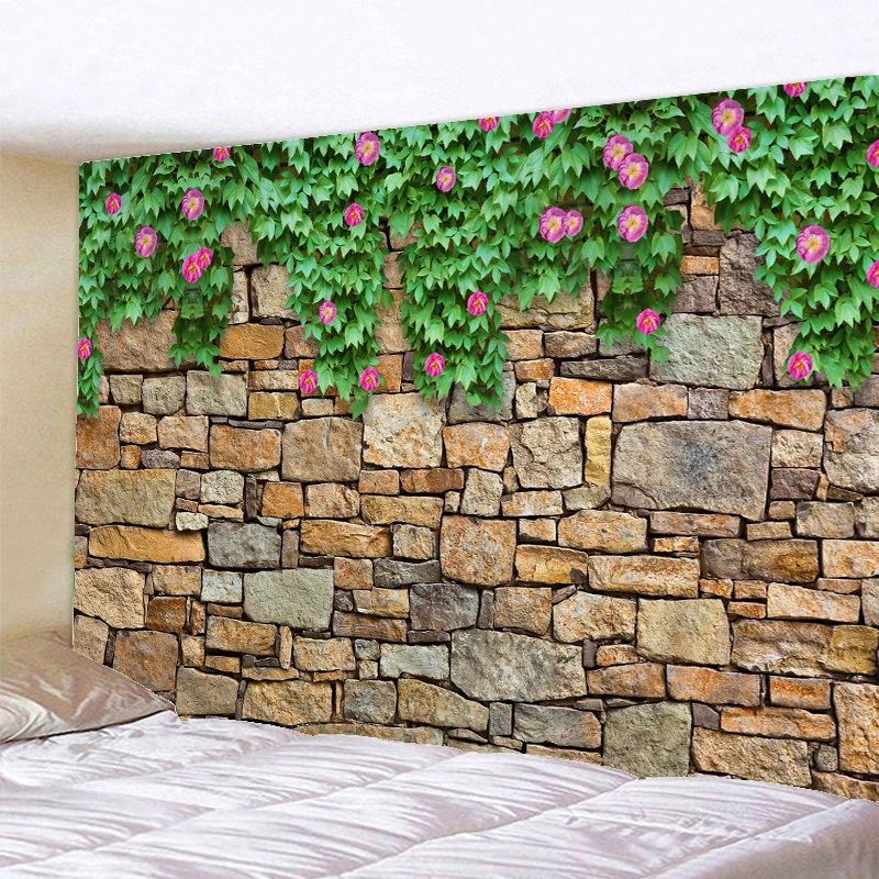Настенный гобелен с растениями и цветами на камнях большой настенный недорогой в