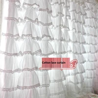 korean brand new layers cotton curtain for girls bedroom princess elegant solid white cortinas cotton sheer fairy window drapes