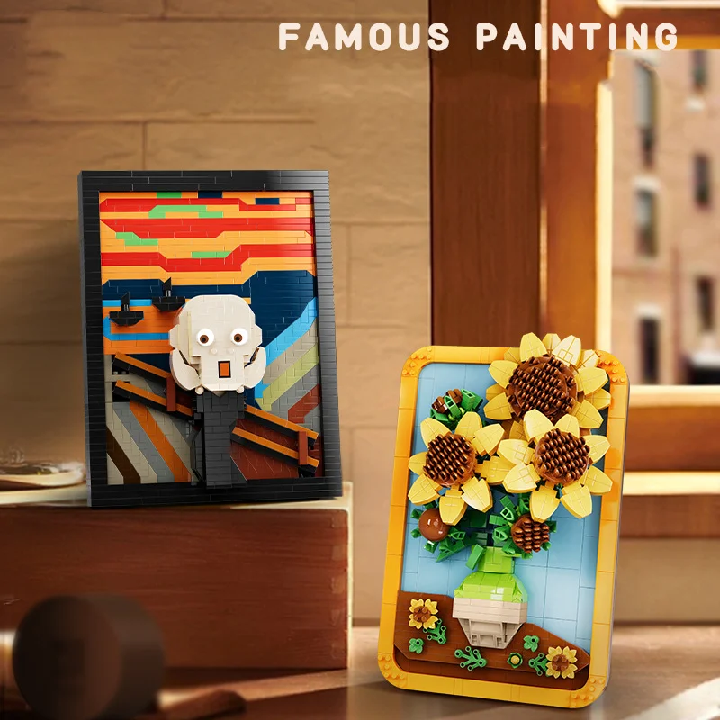 

Shouting Sunflower Famous Painting Creative Juguetes Building Blocks 3D Painting Model Blocks for Children Girls Boys Adult Gift