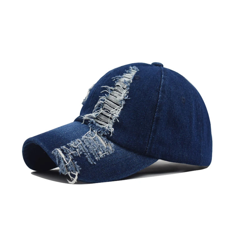 

One Size Men's And Women's Holed Caps Fashion Washed Cotton Holed Denim Baseball Caps Simple Hats