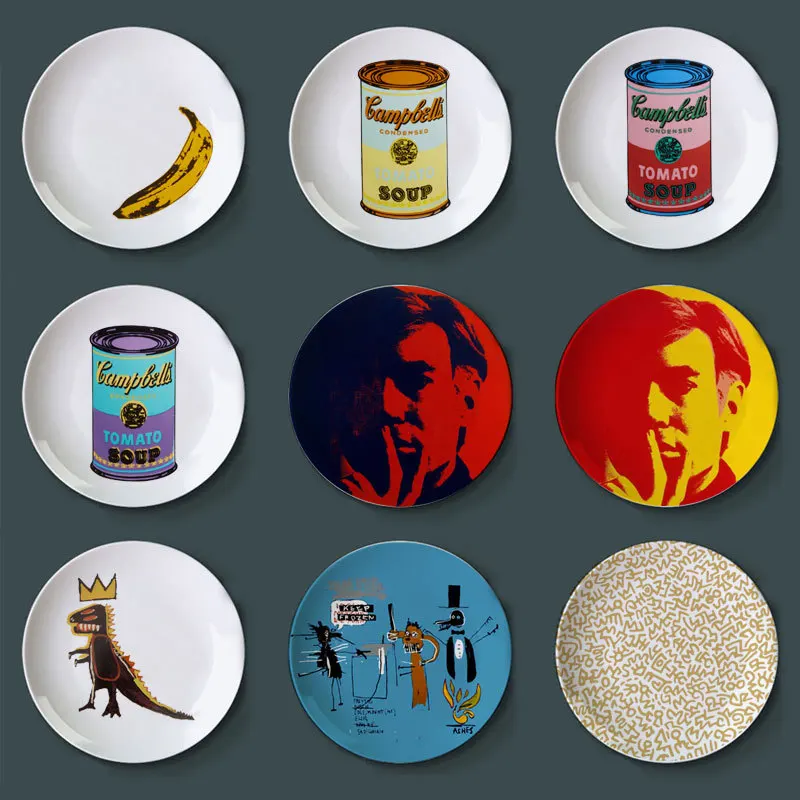 Pop Art Decorative Plate Ceramic Round Display Dish Campbell's Soup Can Portrait Painting Wall Decor Retro Banana Art Plate