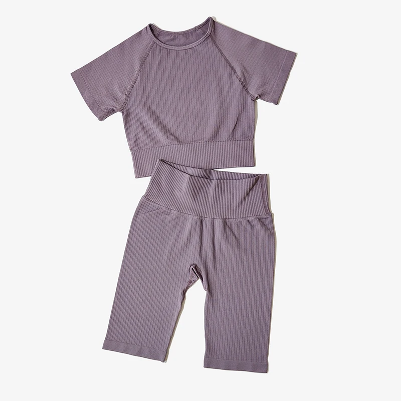 WAREBALL Seamless Yoga Set Women 2pcs Crop Top T-shirt High Waist Shorts Gym Clothes Sport Suit Workout Outfit Sport Wear