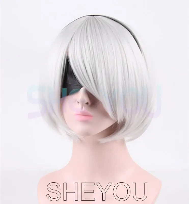 

Game YoRHa No.2 Type B Character 2B Wig Silver White Heat Resistant Synthetic Hair Perucas Cosplay Wig