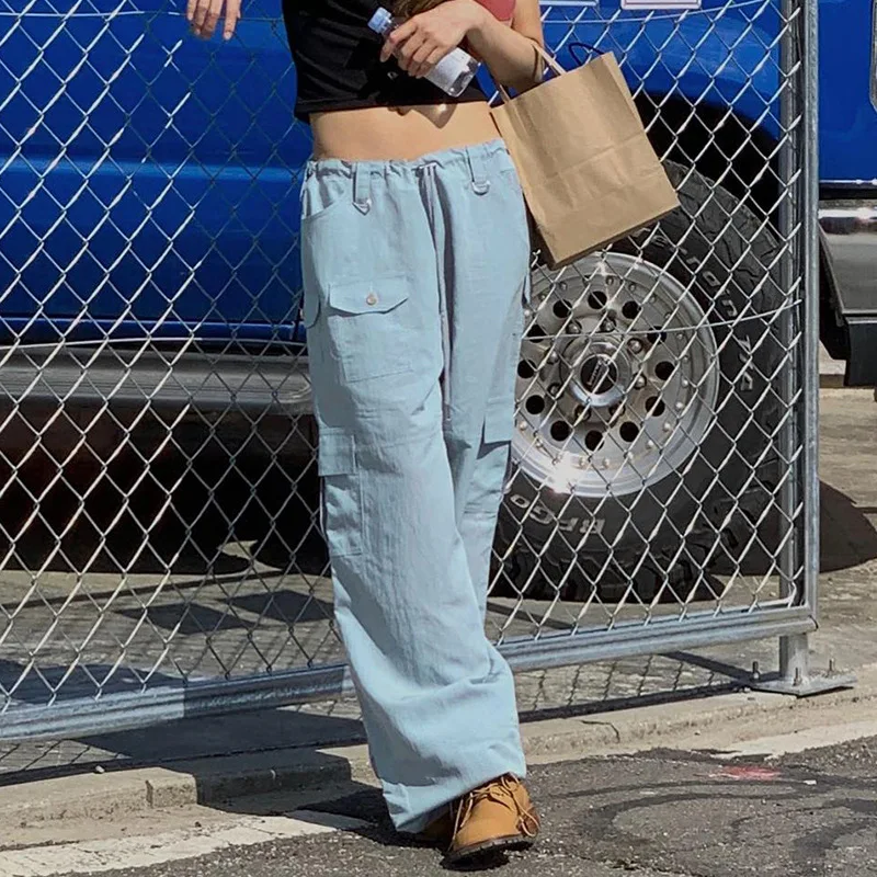 

Light Blue Y2k Cargo Pants Low Waist Baggy Sweatpants Jogging Femme Korean Hippie Punk Casual Loose Trousers Vintage Baggy Pants