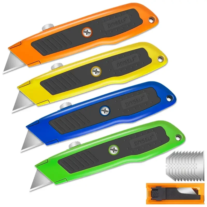 

HMTX 4 Pack Box Cutter Retractable, Sharp Box Cutters, Box Knife With 10 Utility Blades, Box Opener, Automatic Boxcutter, Blade