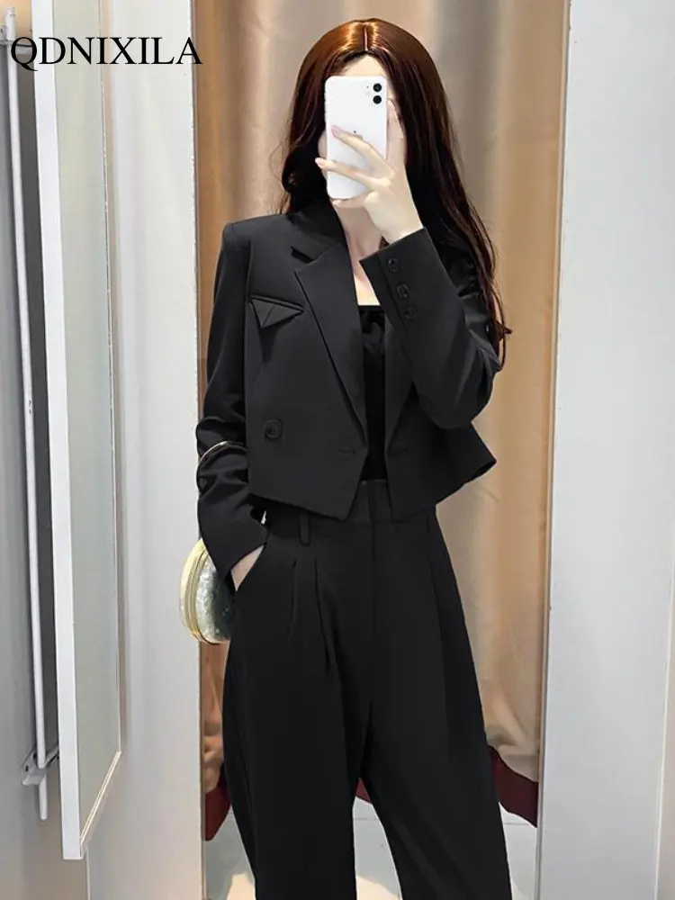 2023 Spring New Casual Fashion Blazer 2 Pieces Luxury Elegant Temperament Short Jacket and Trousers Plus Size Matching Sets