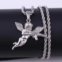 new hip hop fashion mythology style zircon inlaid vengeful angel with gun pendant necklace for men cool rock party prom jewelry