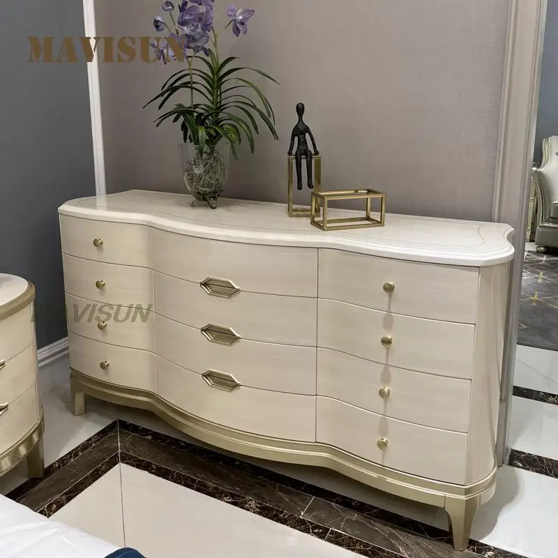 Nordic Modern TV Cabinet Suite Villa Bedroom Vedio Cabinet Simple Screen Printing Multi-Drawer Living Room Storage Table