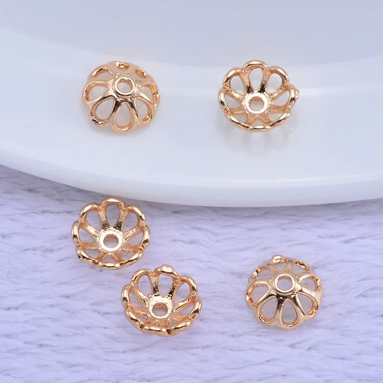 

50PCS 8mm skeletonized bead tray Pure copper electroplated color-retaining gold small flower holder DIY handmade jewelry accesso