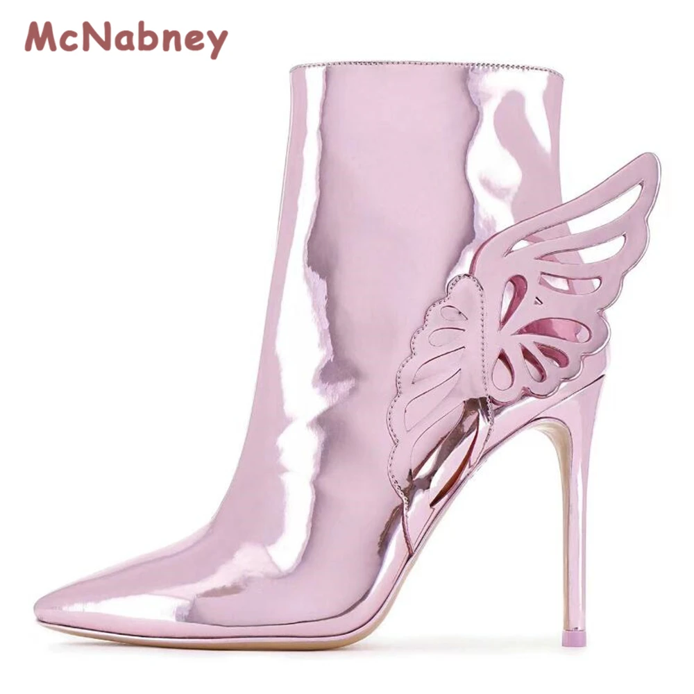 Butterfly Wing Design Women Ankle Boots Pointed Toe High Heels Sexy Side Zipper Stiletto Shoes Women Pumps Short Boots