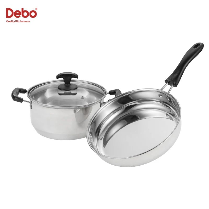 

Debo 2pcs Set Stainless Steel Pan Nonstick Cookware Soup Pot with Lid Milk Pot With Lid Frying Pan Exquisite Kitchens Befitting