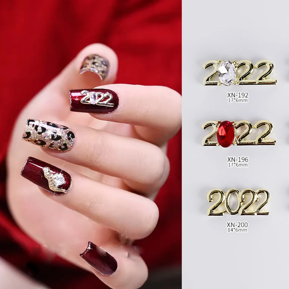 

10Pcs 2022 Number Metal Glass Nail art Jewelry 3D Luxury Nail art Decoration Quality Glass Crystal Manicure Glass Diamond Charm