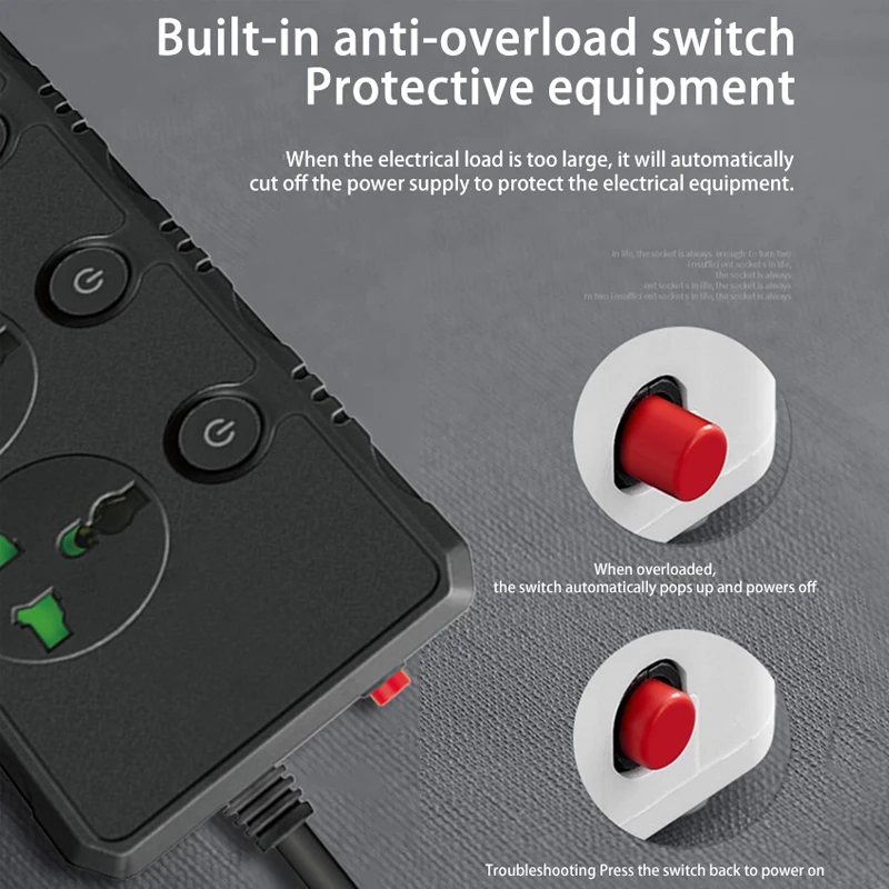 Сетевой удлинитель JFKDX 3000 Вт 7 розеток переменного тока 2 м |