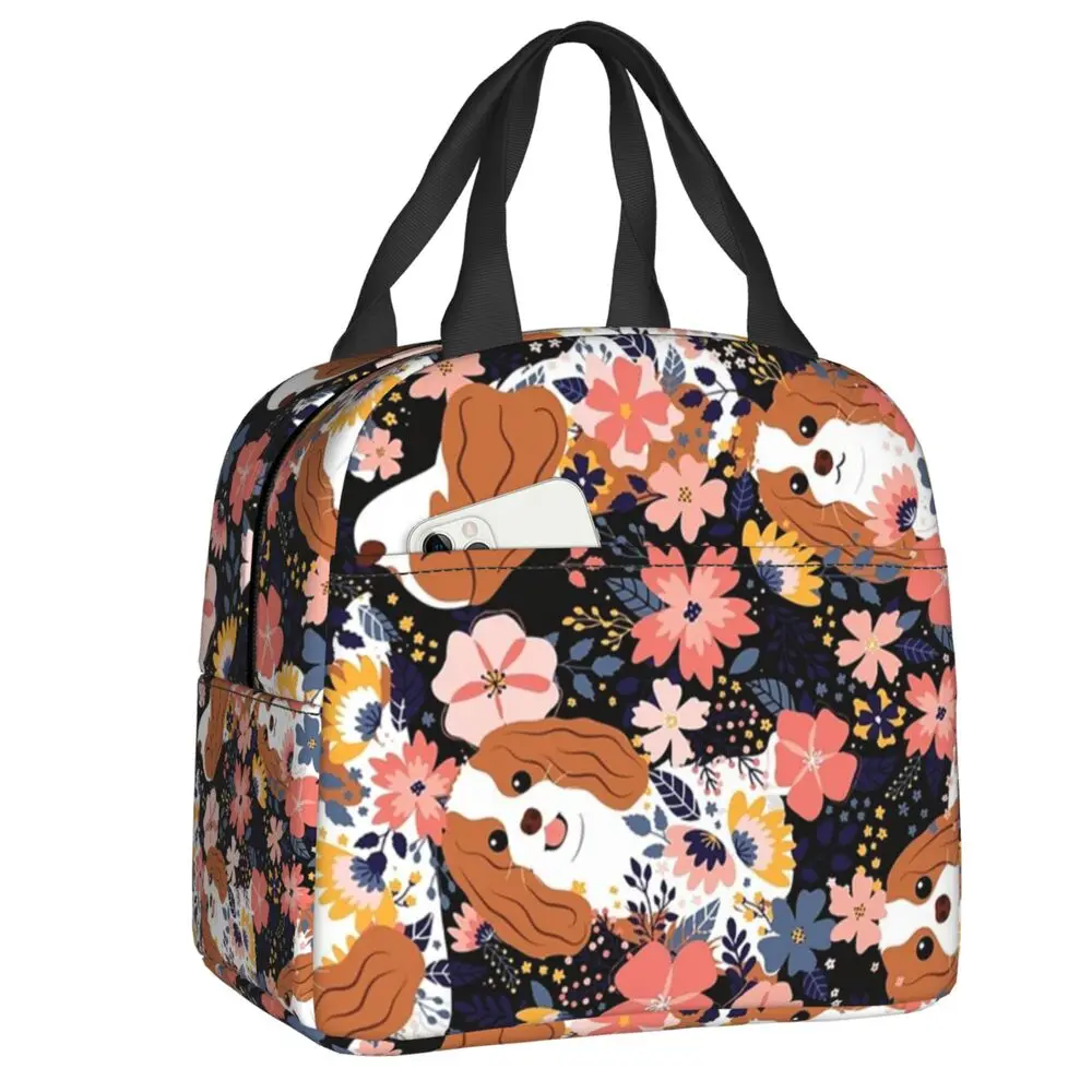 

Cute Cavalier King Charles Spaniel Flowers Insulated Lunch Tote Bag for Women Dog Thermal Cooler Bento Box Kids School Children