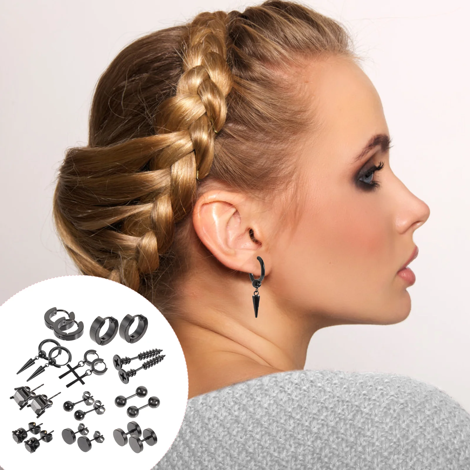 

11 Pairs Body Jewelries Ear Studs Nose Hoops Small Hoop Earrings for Women Girls