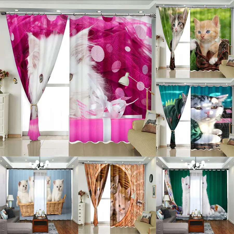 

Милые занавески для спальни, Детские затемняющие занавески с высоким затенением, домашний декор, 3D Рисунок кошки, Новинка