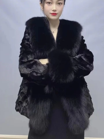 Женское пальто с большим воротником CXFS, теплая верхняя одежда средней длины из натурального меха норки, зима 2023