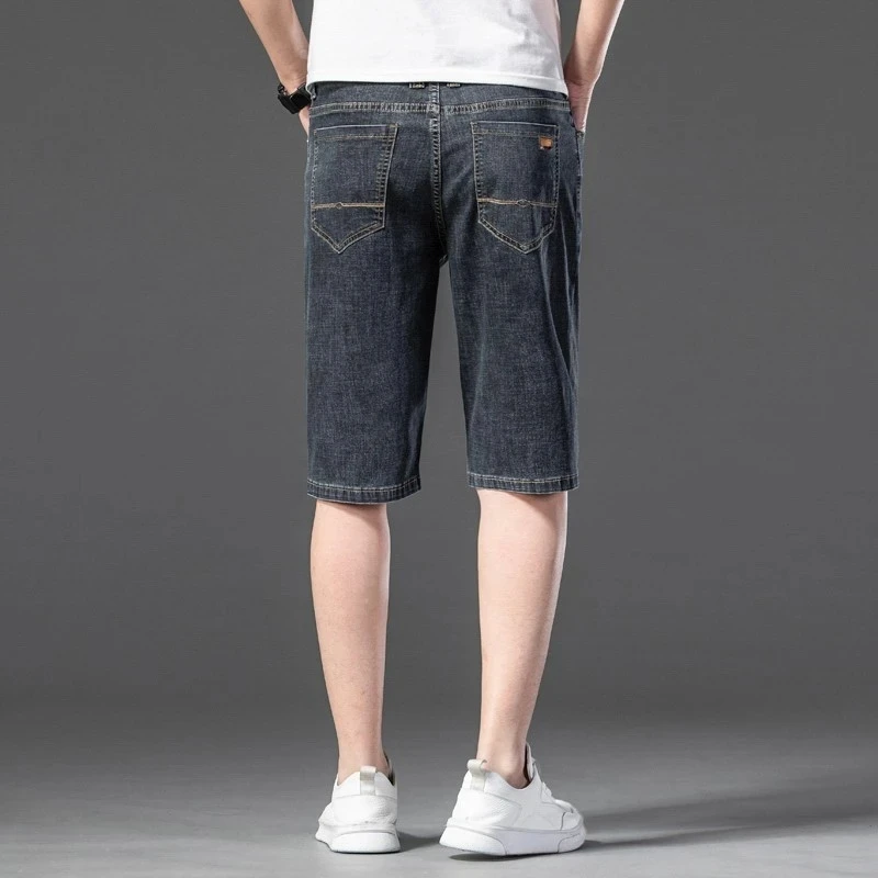 

Мужские джинсовые шорты, темно-синие эластичные шорты из денима, приталенные, размеры 28-46, лето 2023