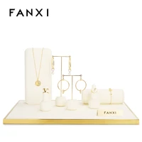 white microfiber jewelry display stand rounded necklace earrings ring bracelet jewelry counter display set