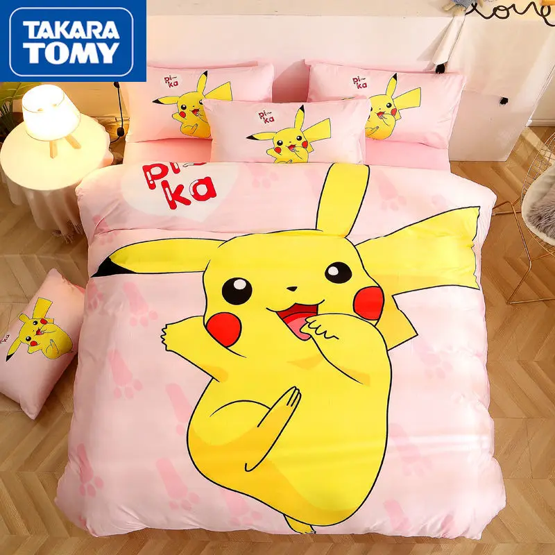 

TAKARA TOMY 2022 New Pikachu Student Cute Cartoon Three-piece Bedding 100% Cotton Non-fading Comfortable Breathable Quilt Set