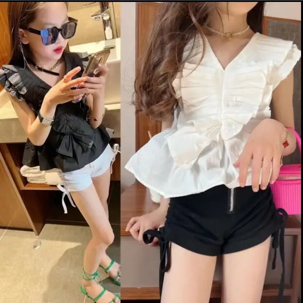 Коллекция 2022 года корейский стиль рубашка для девочек с оборками хорошее