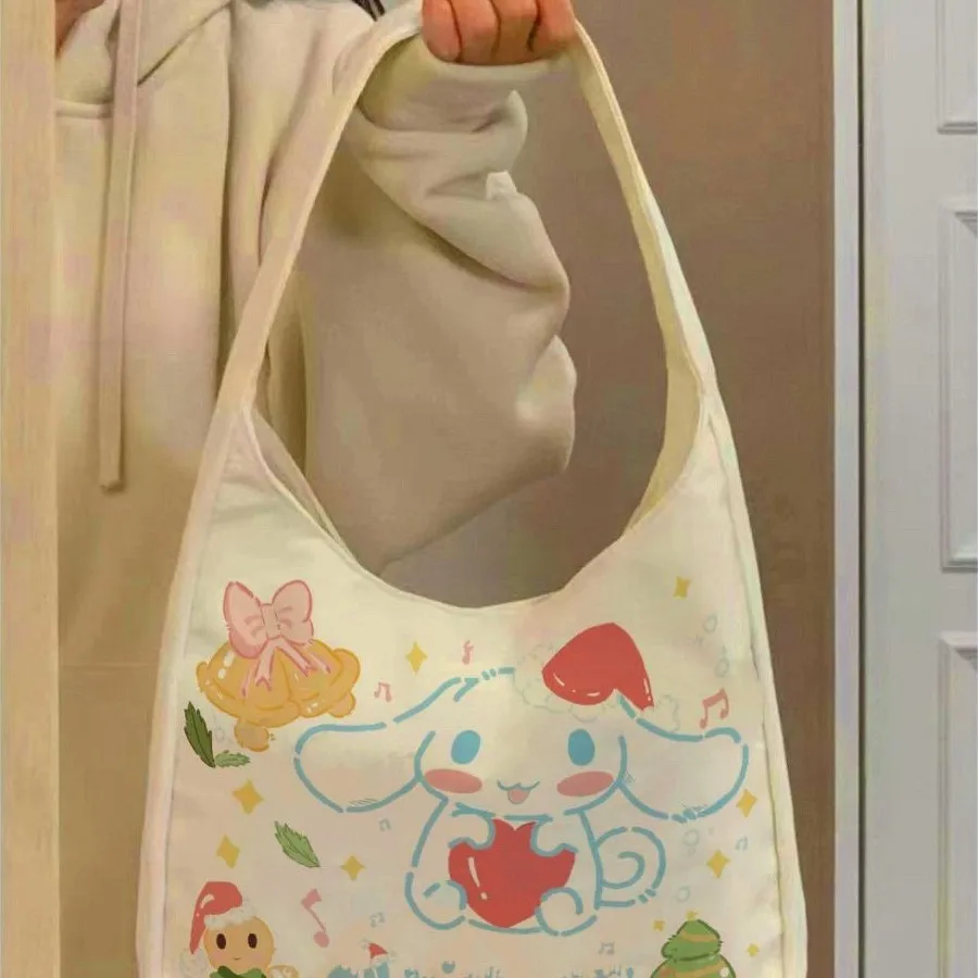 Фото Сумка-хобо из холщовой ткани Kawaii Sanrio Cinnamoroll в рождественском стиле — милая мультяшная сумка через плечо с праздничными принтами №4