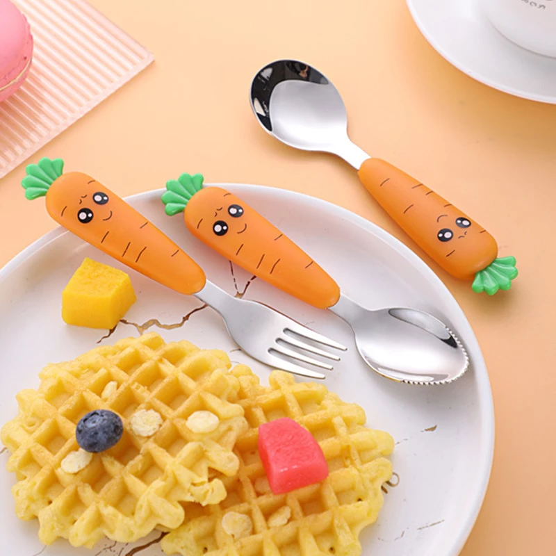

Children's Tableware Cartoon Carrot Spoon Fork Stainless Steel Tablewares Scraper Cute Creative Kid's Dinnerware