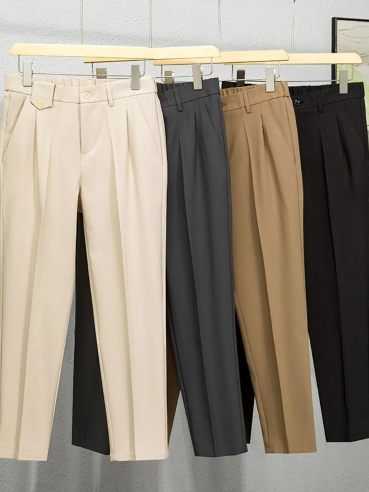 Spring and Autumn Suit Pants Men's Straight All-Match Slim fit Tapered Non-Ironing Anti-Wrinkle Draping Breathable Casu...