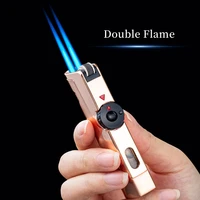 jobon windproof blue flame cigar lighter inflatable 360%c2%b0 ignition 2 nozzles butane gas lighter smoking accessories gifts for men
