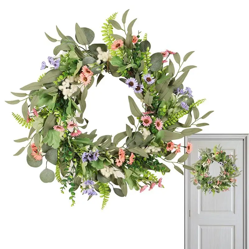 

Front Door Wreath Artificial Eucalyptus Wreaths 20 Inches Garland For Spring/Summer Home Wall Porch Fireplace Indoor/Outdoor