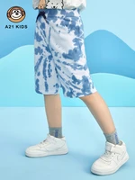a21 boys casual knitted shorts 2022 summer new fashion simple chic tie dye loose ribbed elastic band tie sports straight shorts