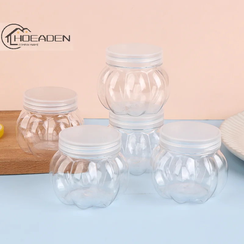 

5Pcs 150ml Pumpkin Jar Transparent Plastic Jar With Lid Candy Cookies Grain Tea Seasoning Storage Container Kitchen Supplies
