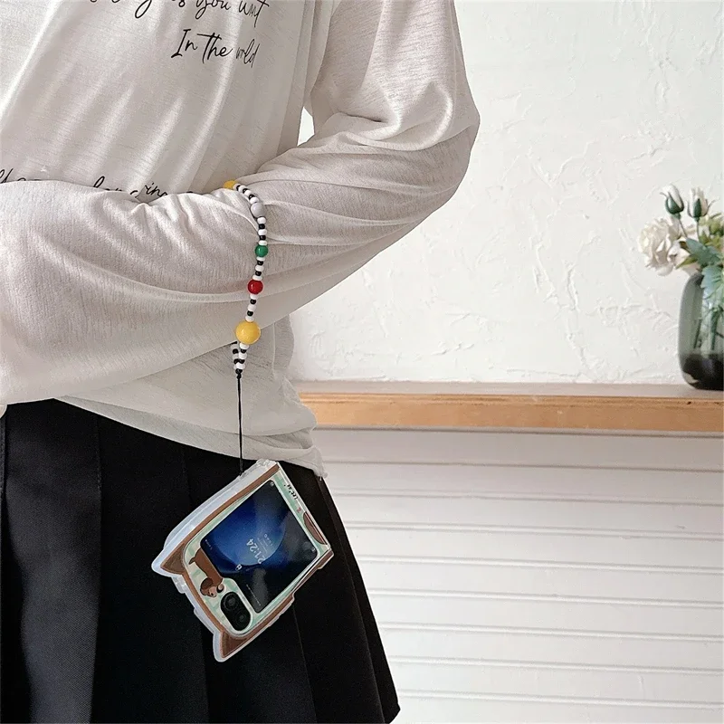 Чехол для телефона с милой собачьей костью и ремешком Samsung Galaxy Z Flip 3 4 5 6 5G PC жесткая