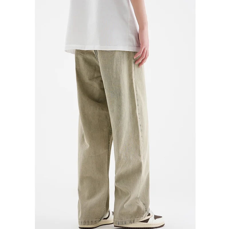 Men's Wear 2022 New Pattern Recreational Yellow Mud Color Pants Straight Cylinder Comfortable Loose Neutral Jeans Autumn Female