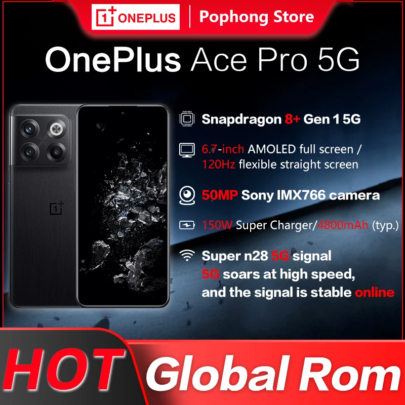 global rom oneplus ace pro 5g mobilephone 6.7 inch 2.5d amoled flexible display 120hz snapdragon gen 8+ octa core 150w supervooc