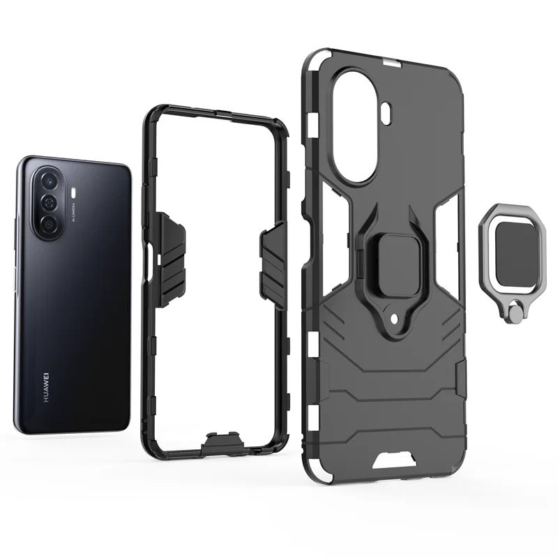 For Huawei Nova Y70 Case Cover Nova Y70 Funda Shockproof Armor Finger Ring PC Phone Bumper For Huawei Nova Y70