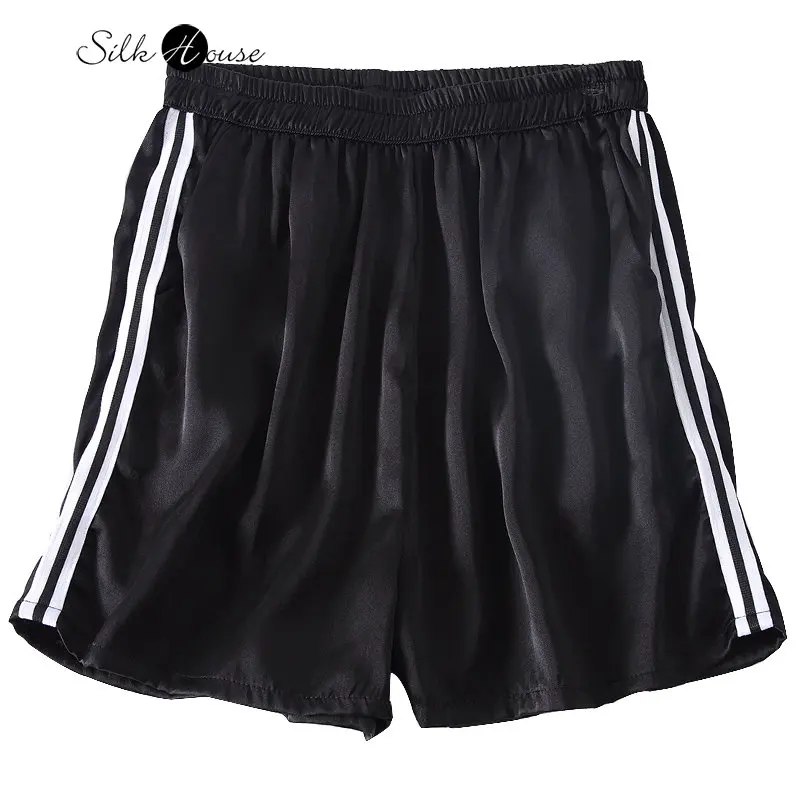 Summer Silk Shorts Women's Elastic Waist Loose Versatile Casual Pants Mulberry Silk Outwear Sports Straight Leg Wide Leg Pants